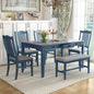 TOPMAX Mid-Century 6-Piece Wood Dining Table Set, Kitchen Table Set with Drawer, Upholstered Chairs and Bench, Antique Blue