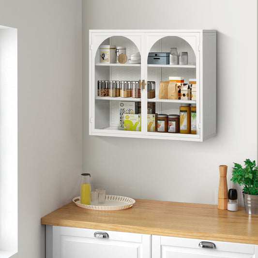 27.56'Glass Doors Modern Two-door Wall Cabinet with Featuring Three-tier Storage for Entryway Living Room Bathroom Dining Room,Wall Cabinet with Characteristic Woven Pattern,White