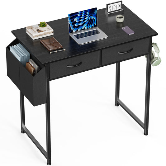 Computer Desk Small Home Office Bedroom Writing Study PC Table with Storage Space Fabric Side Bag Headphone Hook