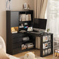 L Shaped Desk,Computer Desk with Drawers,Bookshelf,with LED Light,Modern Corner Desk,Home Office Desk,L-Shaped Study Table Writing Desk,Corner Gaming Computer Desk with Storage