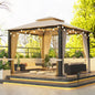 10*10 FT Softtop Metal Gazebo with Mosquito Net&Sunshade Curtains,Sturdy Heavy Duty Double Roof Canopy,Galvanized Steel Design Outdoor Tent,Suitable for Gardens,Patio,Backyard