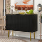 TREXM Modern Simple & Luxury Style Sideboard Particle Board & MDF Board Cabinet with Gold Metal Legs & Handles, Adjustable Shelves for Living Room, Dining Room (Black)