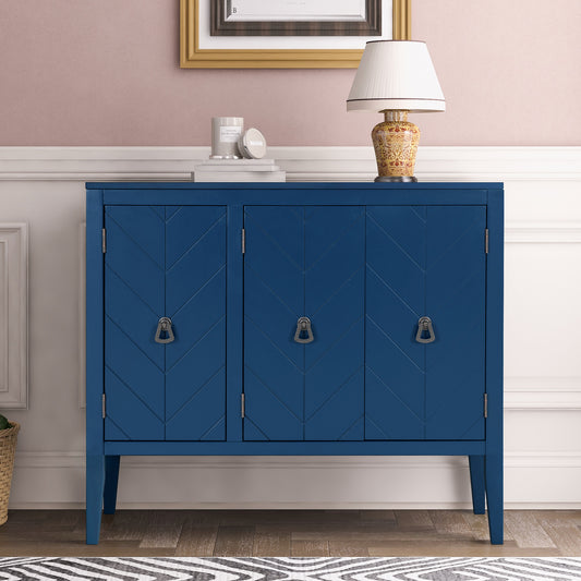 U_STYLE Adjustable Shelf Storage Sideboard with 3 Retro Metal Handles and 4 Pinewood Legs, for Entryway, Living Room, Study Room, Dining Room