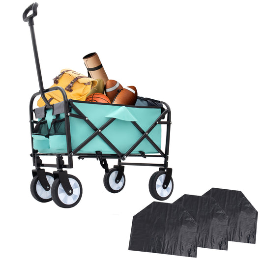 Minimeetall Multi-use Bag,Collapsible Foldable Wagon Cart Beach Wagon Heavy Duty Utility Cart Utility Wagon Grocery Cart for for Camping 3pcs plastic Liner bag /Cover , green