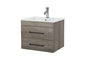 24-Inch Grey Wood Grain Wall-Mounted Bathroom Vanity with Double Drawers, Soft-Close System,White Ceramic Sink,  – Create a Modern and Minimalist Bathroom Space!