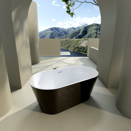 60' Acrylic Freestanding Soaking Bathtub with Chrome Overflow and Drain in Black, cUPC Certified - 59*31.1, Glossy Black 22A02-60B