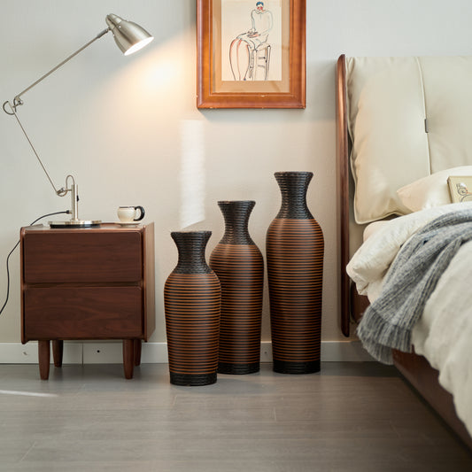 Desktop Vase, Brown Decorative Floor Vase, Classic and Neat Floor Vase, High Independent Flower Stand, Artificial Vine Vase, PVC Floor Vase, Home Decoration Flower Stand Set of 3 pieces