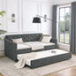 Twin Size Daybed with Twin Size Trundle Upholstered Tufted Sofa Bed,  Waved Shape Arms, Grey (80.5'x44.5'x33.5')