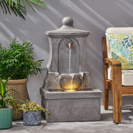 34.5' High Duffy Outdoor Fountain, Weather Resistant Floor Fountain, Light Gray