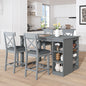 TOPMAX 60'Lx30'W Solid Wood Farmhouse Counter Height Dining Table Set with 3-Tier Storage Shelves, Upholstered Dining Chairs for 4, 5-Piece, Gray (OLD SKU: SP000041AAE)