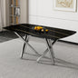 Large modern minimalist rectangular dining table with 0.39 'imitation marble black tabletop and silver metal legs, suitable for kitchens, living rooms, conference rooms, and banquet halls 1538