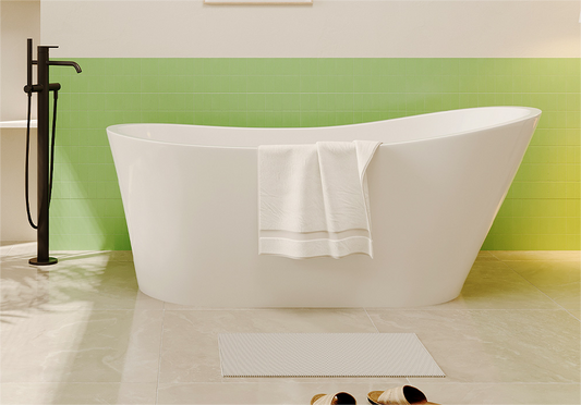 67'' Acrylic Freestanding Bathtub,Deep Soaking Bathtub, Glossy White, Chrome overflow and anti clogging drain, cUPC Certified