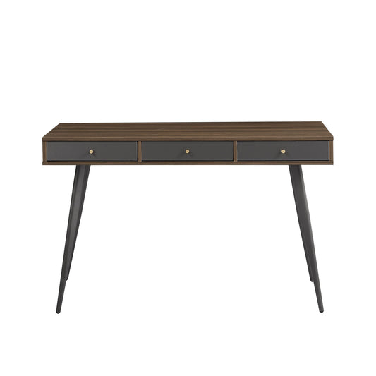 Mid Century Desk , Modern Writing Study Desk with Drawers, Multifunctional Home Office Computer Desk Walnut+Dark Grey