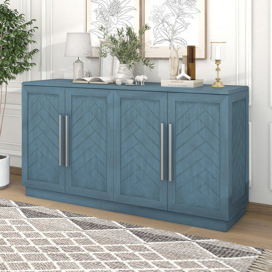 TREXM Sideboard Buffet Cabinet with Storage, Buffet Cabinet with Adjustable Shelves and Silver Handles Sideboard Cabinet for Kitchen, Dining Room, Living Room, Antique Blue