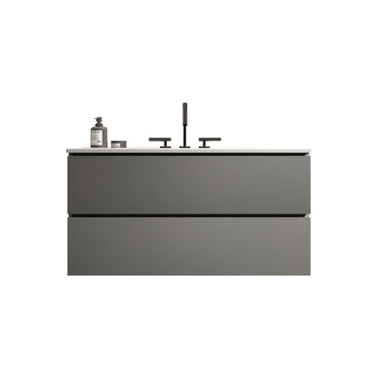 TIA 36' Wall Mount Space Grey Bathroom Vanity with Ceramic Sink with Three Faucet Holes, Large Storage Floating Bathroom Vanity for Modern Bathroom, Pre-assembled