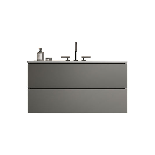 TIA 36' Wall Mount Space Grey Bathroom Vanity with Ceramic Sink with Three Faucet Holes, Large Storage Floating Bathroom Vanity for Modern Bathroom, Pre-assembled
