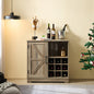 Wine Bar Cabinet for Liquor and Glasses, Farmhouse Coffee Bar, Cabinet with Wine Rack Barn Door Buffet Sideboard Cabinet with Drawer, Adjustable Storage Shelves, 31.5'*15.75'*31.5'Gray Wash