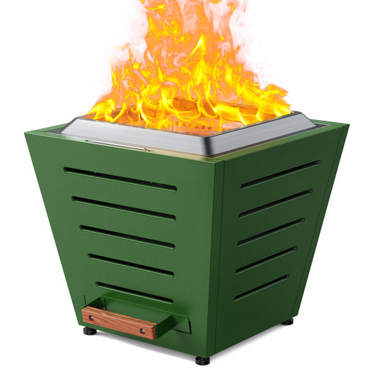 20 Inch Smokeless Fire Pit Stainless Steel Wood Burning Fireplace Portable Outdoor Fire Pit Patio Smokeless Firepit with Pull-Out Ash Tray and Handles, Green