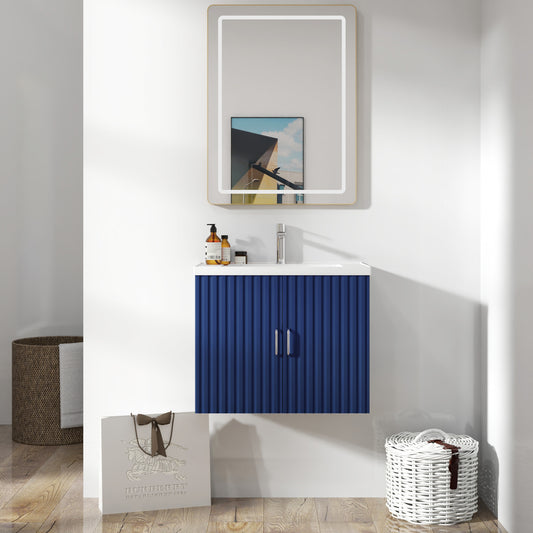 24' Floating Wall Mounted Bathroom Vanity with White Porcelain Sink and Soft Close Doors