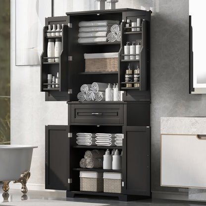 Bathroom Storage Cabinet with Doors and Drawer, Multiple Storage Space, Adjustable Shelf, Black (Old Sku:WF308204AAB)