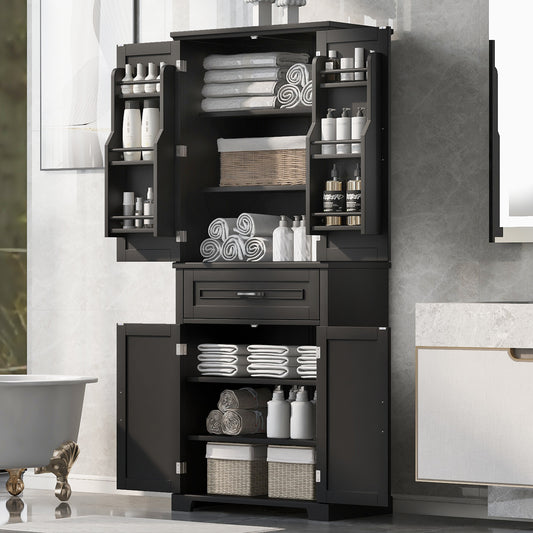 Bathroom Storage Cabinet with Doors and Drawer, Multiple Storage Space, Adjustable Shelf, Black (Old Sku:WF308204AAB)