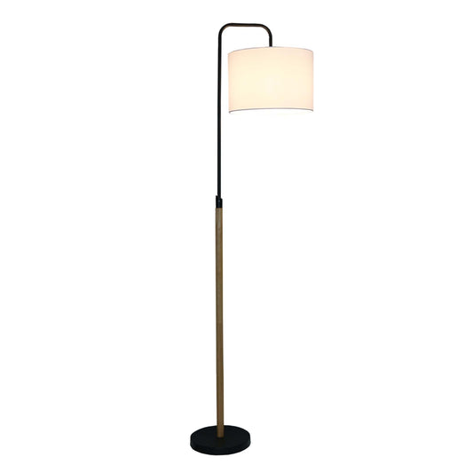 Arc Floor Lamp with Cylinder Shade, Curved Standing Light for Living Room, Bedroom Reading Corner & Office Illumination, Lior Floor Lamp Wooden Pole 110V