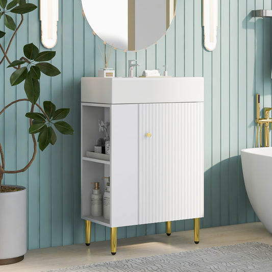 21.6' white Bathroom vanity, Combo Cabinet, Bathroom Storage Cabinet, Single Ceramic Sink, Left side storage