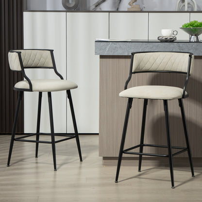 SET OF 2, 26'' Counter height bar stools PU cover kitchen island counter bar stool with black powder coating base and footrest(Beige)