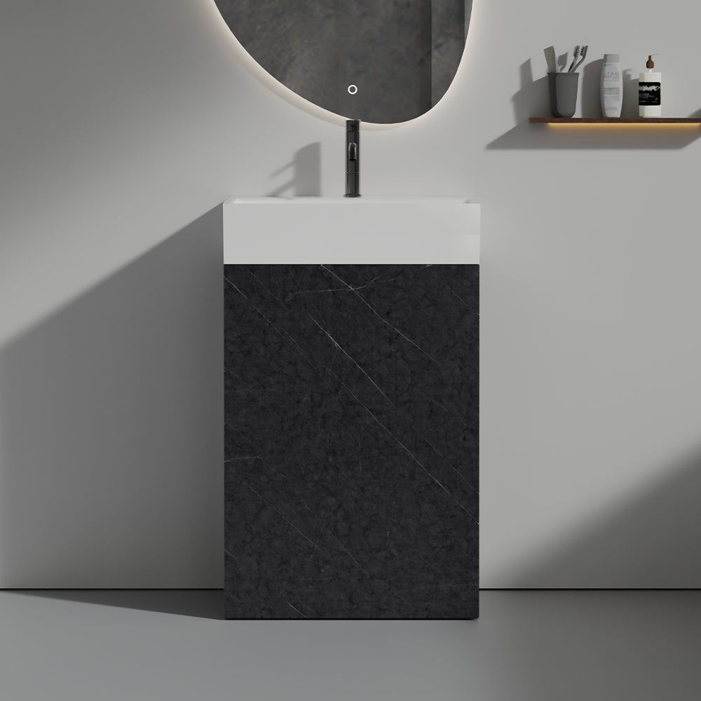Roca 20' Black Marble Bathroom Vanity with Ceramic Sink, Freestanding Bathroom Cabinet for Modern Bathroom, KD
