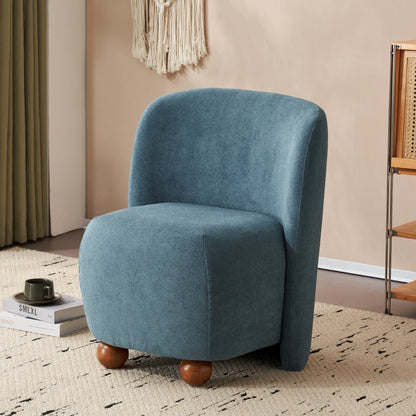 Modern Low Back Accent Chair, Upholstered Armless Living Room Chairs, Round Pine Wood Feet, for Small Living Spaces, Living Room, Bedroom, Balcony, Office, Reading Nook, Blue