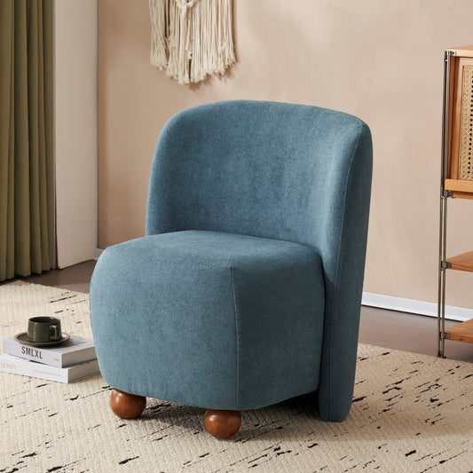 Modern Low Back Accent Chair, Upholstered Armless Living Room Chairs, Round Pine Wood Feet, for Small Living Spaces, Living Room, Bedroom, Balcony, Office, Reading Nook, Blue