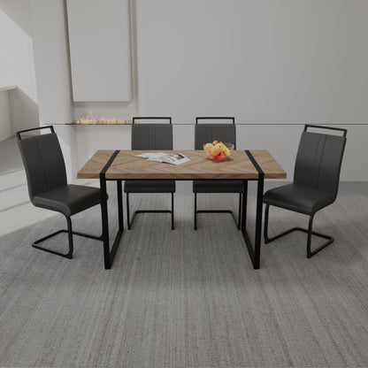 59 ' Dining Table Rural Industrial Rectangular MDF Light Wood Set and PU Armless Dining Chair Set, 4-piece. Kitchen Black Metal Table Leg Dining Chair Set