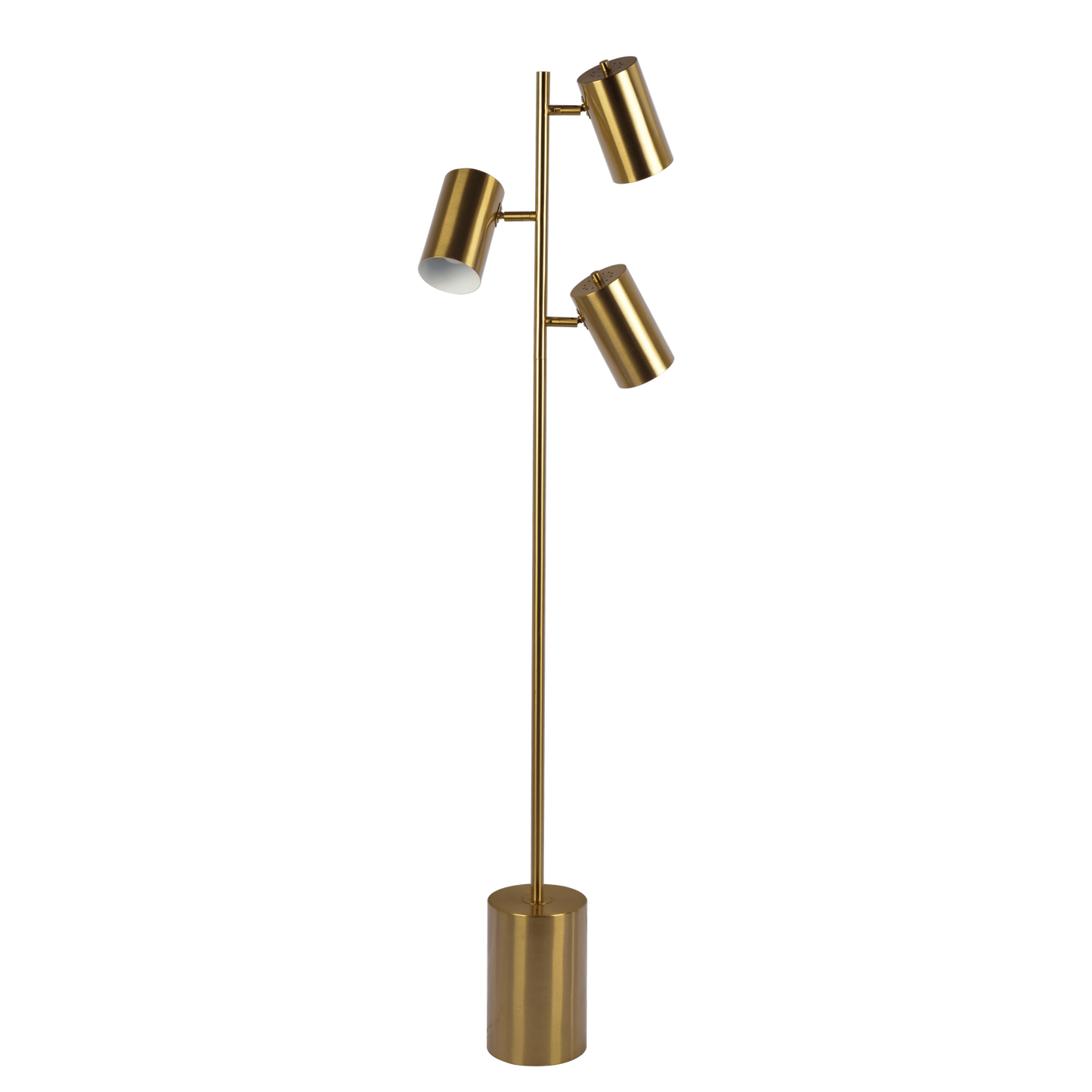 Harmony Brassed Gold Floor Lamp with Rotary Switch Triple Spots Metal Block Base
