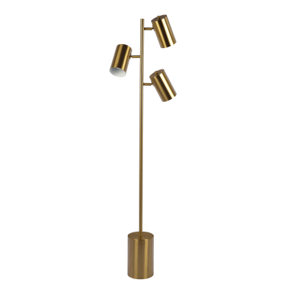 Harmony Brassed Gold Floor Lamp with Rotary Switch Triple Spots Metal Block Base