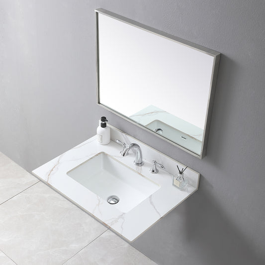Montary 31inch bathroom vanity top stone carrara gold  new style tops with rectangle undermount ceramic sink  and back splash with 3 faucet hole  for bathrom cabinet