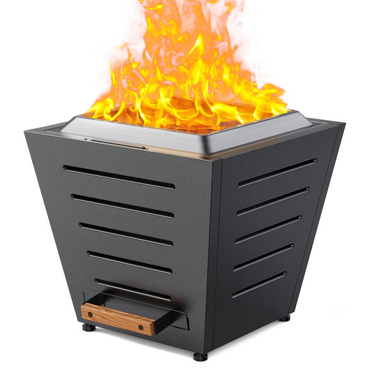 20 Inch Smokeless Fire Pit Stainless Steel Wood Burning Fireplace Portable Outdoor Fire Pit Patio Smokeless Firepit with Pull-Out Ash Tray and Handles, Black