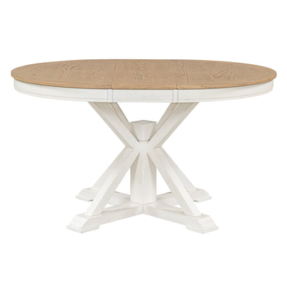 TREXM Retro Functional Extendable Dining Table with a 12' Leaf for Dining Room and Living Room (Oak Natural Wood + Off White)