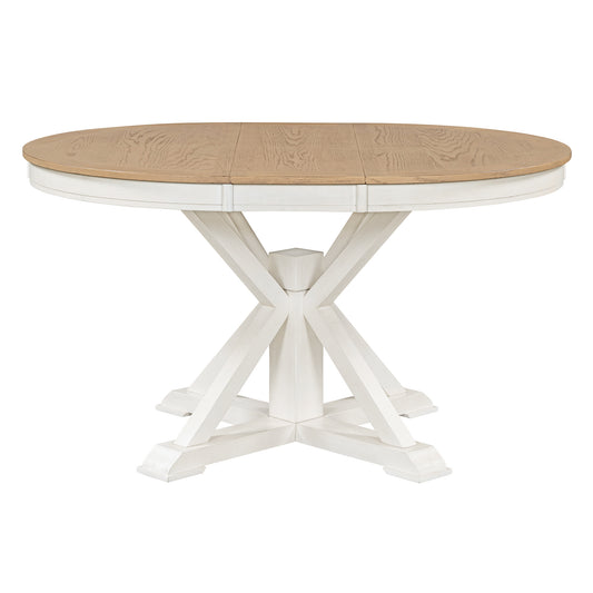 TREXM Retro Functional Extendable Dining Table with a 12' Leaf for Dining Room and Living Room (Oak Natural Wood + Off White)