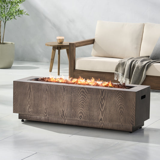 48' Outdoor 50,000 BTU Rectangular Iron Propane Fire Pit, Brown Wood Pattern (Tank Cover not Included)