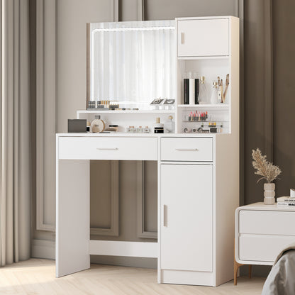 Vanity Desk with Mirror and LED Light Strip,Dressing Table with Large Drawer, 3 Level Storage Dresser & 3 Lighting Modes Adjustable Brightness, Suitable for Bedroom(white)