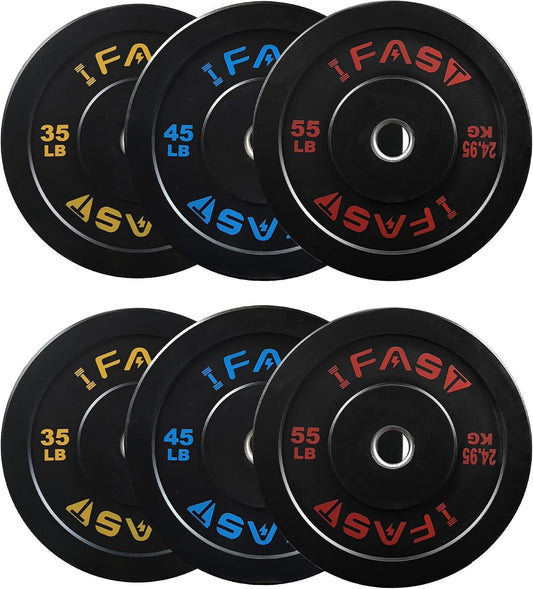 Olympic Bumper Weight Plates, Rubber Plate with 2-Inch Steel Insert Rubberized Weightlifting Barbell Plates 35LB/45LB/55LB Sets