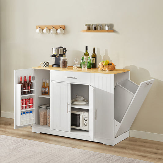 53 inch Large Kitchen Island with Trash Can Storage Cabinet, Islands Table with Drawer  and Adjustable Shelves, Breakfast Bar Cabinet for 13 Gallon Garbage Bin, White & Oak