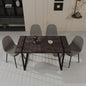 59' MDF black wooden dining table and modern dining chair set of 4 pieces, medieval wooden kitchen dining table set, black rectangular metal base, dining table and suede chair set