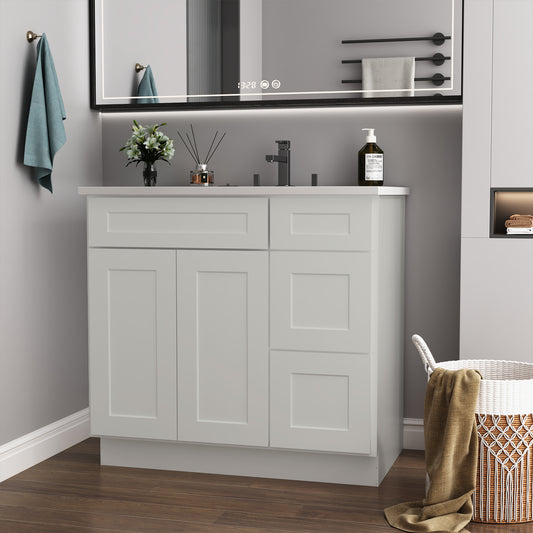 36 in. W x 21 in. D x 34.5 in. H in Shaker Dove Plywood Ready to Assemble Floor Vanity Sink Base Kitchen Cabinet with Right Door
