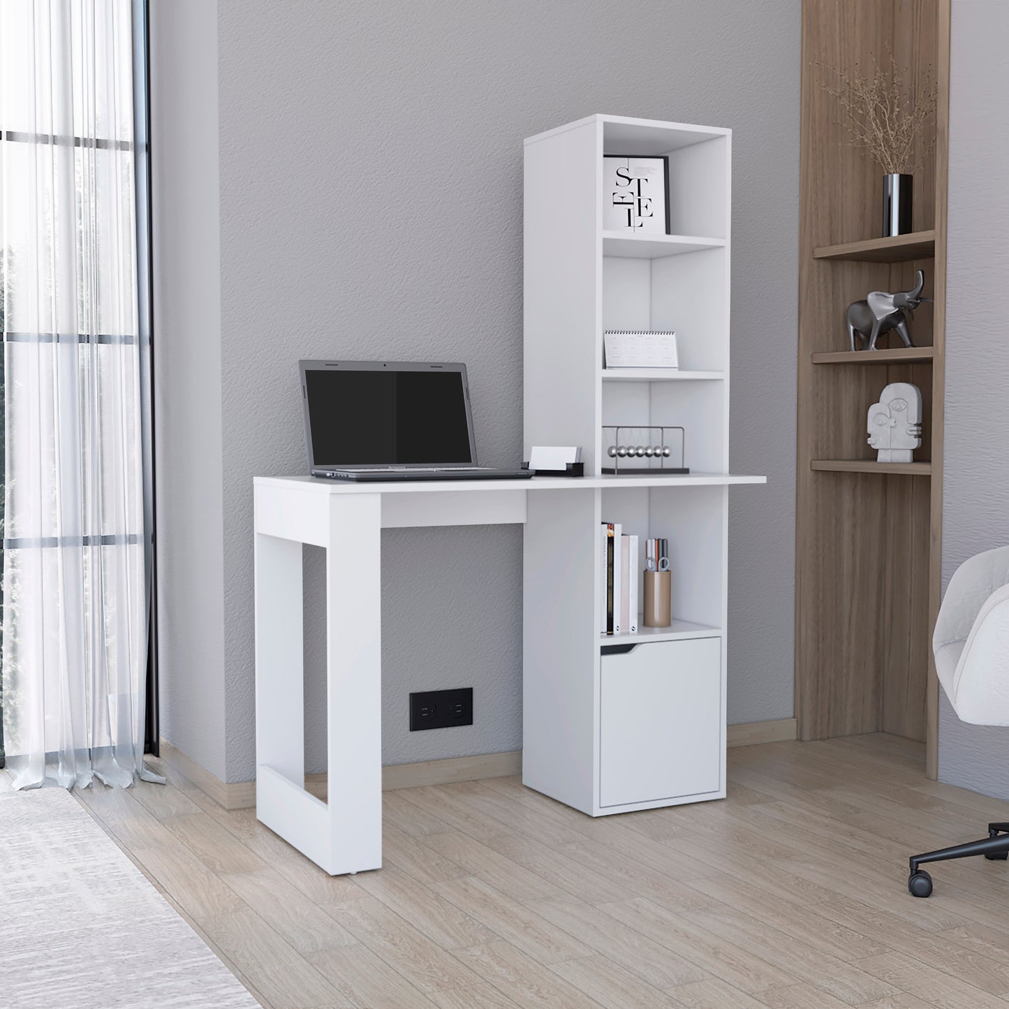 Iowa Computer Desk with 1-Cabinet and 4-Tier Bookcase