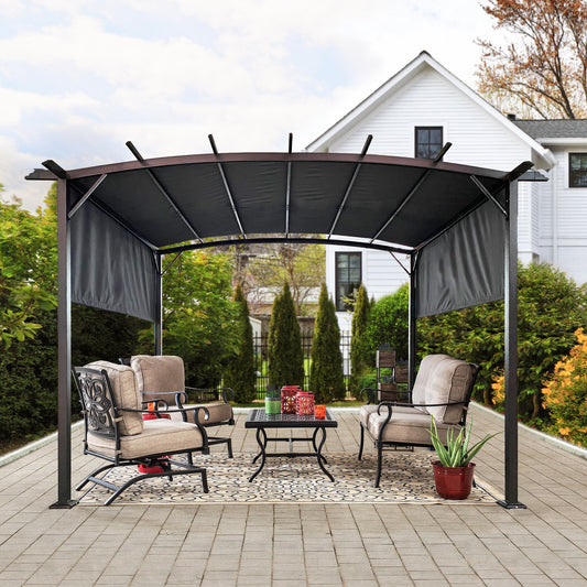 12 x 9 Ft Outdoor Pergola Patio Gazebo,Retractable Shade Canopy,Steel  Frame Grape Gazebo,Sun shelter Pergola for Gardens,Terraces,Backyard Same as W419S00033