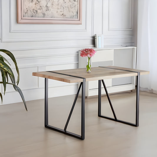55' Dining Table modern rustic Industrial Rectangular MDF Wood Colour For 4-6 Person, With 1.5' Thick Engineered Wood Tabletop and Black Metal Legs, For writing DeskKitchen terrace Dining Living Room