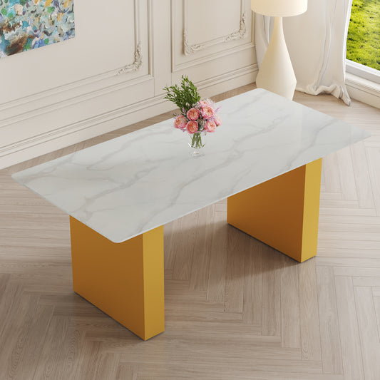 Large modern rectangular table with 0.4 inch patterned tabletop and large MDF table legs, suitable for kitchen, dining room, and living room 71 '* 35.4' * 30 '  1546