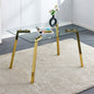 Modern minimalist style rectangular glass dining table with tempered glass tabletop and golden metal legs, suitable for kitchen, dining room, and living room, 51 ' * 31.5 ' * 29.5 '   1123