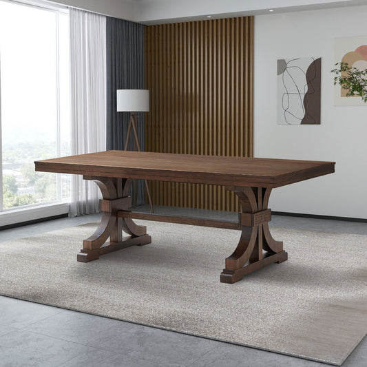 78.74''Rectangular Rubber Wood Dining Table for 6-8 with Wooden Trestle Pedestal Base,Mid Century Modern Kitchen Wooden Table Dinner Table for Dining Room, Living Room,OAK